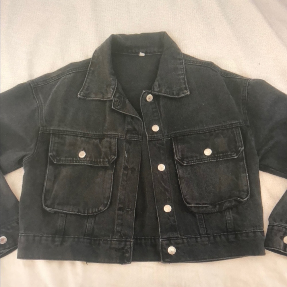 Washed Black Cropped Denim Jacket